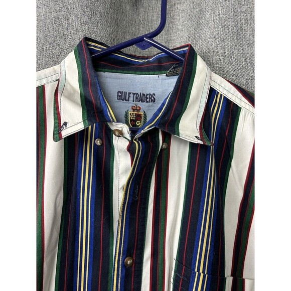 Vtg Gulf Traders Shirt Mens Large Striped Long Sleeve Button Up 90s Retro - Picture 3 of 7